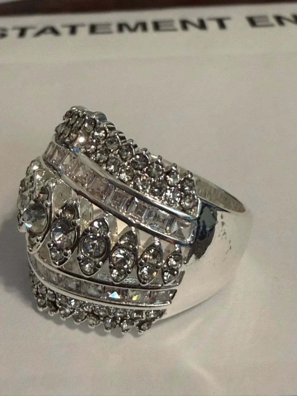STUNNING Silver-Plated Multi-Row CZ Statement Ring Size 9 | Glamorous Bling 💎✨